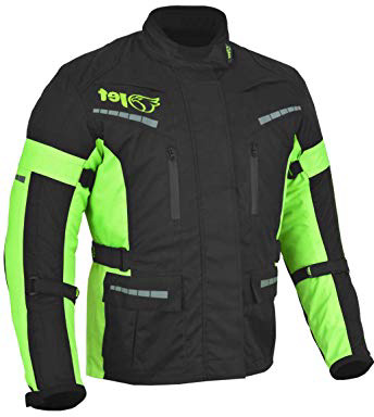 JET Chaqueta Moto Hombre Textil Impermeable con Armadura Gris Plateado (Negro Fluro, S)