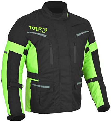 JET Chaqueta Moto Hombre Textil Impermeable con Armadura Gris Plateado (Negro Fluro, M)