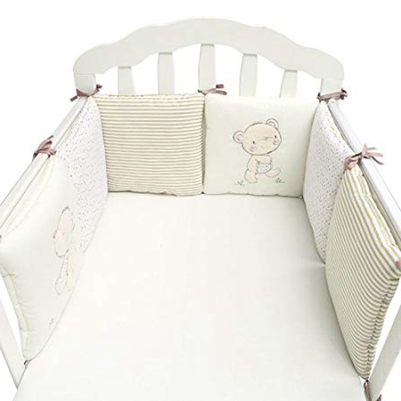 Eternitry Cuna para bebés Parachoques Toddle Guardería Ropa de Cama Cuna Parachoques Niños y niñas Cuna Transpirable Juegos de Cojines para Cama 6 Piezas de Dibujos Animados Imprimir Bassinet Pad