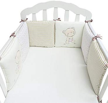 Jiyaru Ropa para cuna camas de bebé 6 Piezas Set Protector de Cuna 30 * 30 cm con Algodón Beige