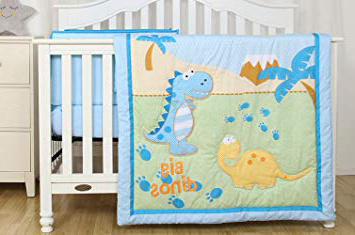 Ropa de Cuna 6 Piezas, 100% Algodón | Juego con Sábana Bajera, Edredón, Funda Edredón, Almohada, Funda Almohada y Chichonera | Para cuna 60x120 (Dinosaurio)