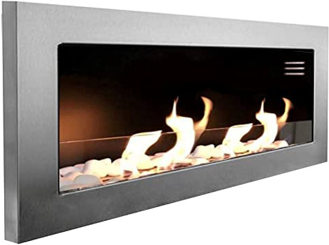 Kaminbau Mierzwa - Chimenea de etanol modelo TCP, incluye juego de piedras decorativas, latas de combustible, cristal de seguridad y extintor de acero inoxidable, color a elegir, Plateado
