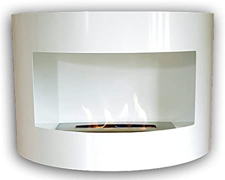 Gel y etanol chimenea de pared Riviera Deluxe Blanco chimenea de acero pintado al polvo + quemador 1 litro