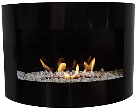 etanol chimenea Riviera Deluxe chimenea de pared en acero + quemador 1 litro + piedras decorativas blancas (Negro)