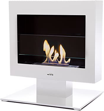 PURLINE GAIA W Biochimenea de suelo o sobremesa en acero esmaltado en blanco y cristal frontal