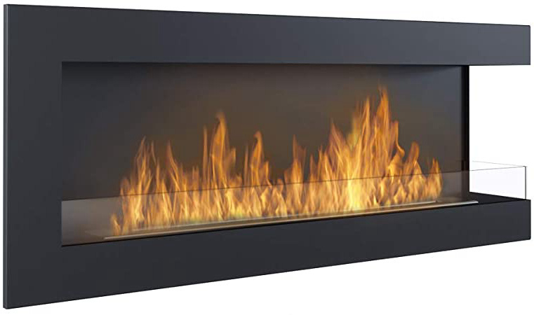 Chimenea de bioetanol DeltaCorn120l con verde protector, 1200 mm x 450 mm, color negro mate.