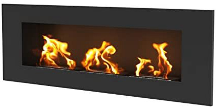 Biochimenea, chimenea de bioetanol Delta3 120 cm x 40 cm. Negro mate, con cristal protector.