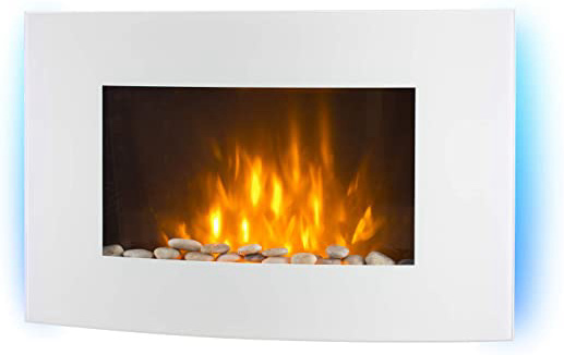 KLARSTEIN Lausanne - Chimenea eléctrica Horizontal de Pared, Rendimiento de 1000 o 2000 W, Calefactor eléctrico, ilusión Llamas, instalación Pared, Mando, Blanco