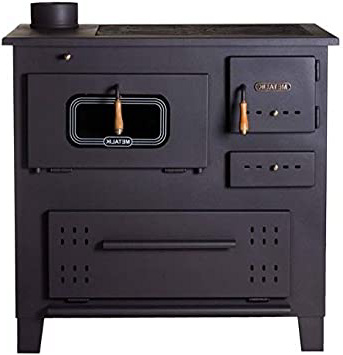 Estufa de leña de hierro fundido de Prity, quemador en la parte superior para cocinar al horno, 13 kW
