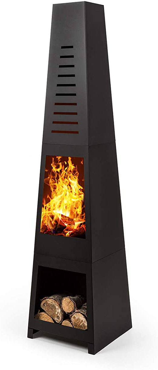 blumfeldt Monument Chimenea de Patio - Horno de terraza, Fuego Visible, Acero, Inoxidable, Compartimento para leña, Moderno, Antivuelco, Estable, Parrila para carbón y atizador, Negro