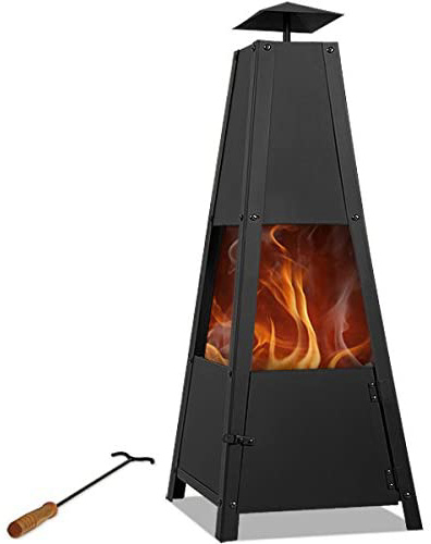 Deuba Chimenea de jardín brasero Exterior Negro Incluye Accesorios Estructura de Metal de 5 kg 102x35x35cm decoración