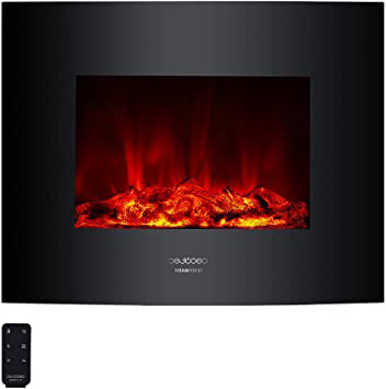 Cecotec Chimenea eléctrica Ready Warm 2600 Curved Flames. Tamaño 26", máxima potencia 2000 W, 2 niveles de potencia, Área de cobertura de 25 m2, Mando a distancia, Panel curvo de cristal templado