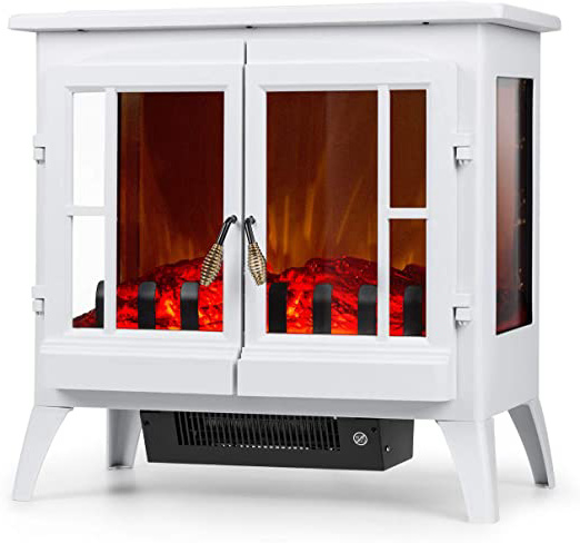 Klarstein Innsbruck Chimenea eléctrica Llama simulada - Chimenea electrónica, 1000/2000 W, para 30 m², Termostato, Función calefactora, Calefacción atenuable, Blanco