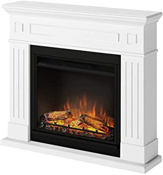 Chimenea eléctrica TAGU Larsen con Fuego Eléctrico Powerflame de 23 pulgadas, 1500W, 7 Días Programables, Termostato Digital, Control Remoto (Blanco Puro)