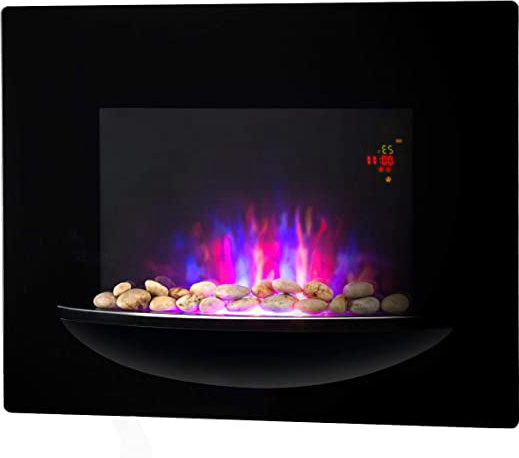 KLARSTEIN Brasero Chimenea eléctrica de Pared - 1800 W, Calefactor eléctrico, 2 Grados de Calor, Vitrocerámica, Ilusión de Llamas, Temporizador, Mando, Negro