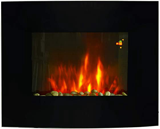 HOMCOM Chimenea Eléctrica Tipo Estufa de Pared con Efecto Llamas y Luz LED de 7 Colores con Mando a distancia 900W/1800W 65x11.4x52cm
