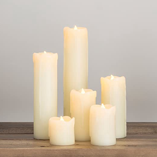 Lights4fun - Conjunto de 6 Velas sin Llama LED a Columna en Cera a Pilas