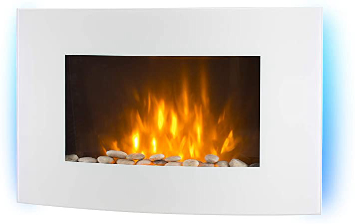 KLARSTEIN Lausanne - Chimenea eléctrica Horizontal de Pared, Rendimiento de 1000 o 2000 W, Calefactor eléctrico, ilusión Llamas, instalación Pared, Mando, Blanco