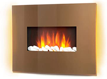Klarstein Curved Copper L&F - Chimenea eléctrica con función calefactora, Chimenea electrónica, 1000 o 2000 W, Efecto llameante, Panel de Vidrio Curvo, Programable, Mando a Distancia, Cobre
