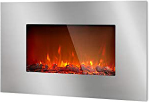Klarstein Lausanne Luxe Chimenea eléctrica - 2000 W en 2 Niveles, 90 cm de Anchura, Efecto llameante, Frontal de Acero Inoxidable, luz Regulable, Mando a Distancia, para Pared, Acero Inoxidable