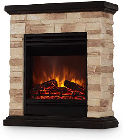 Klarstein Kaprun - Chimenea eléctrica, Bull; 1800 W, 2 Niveles de Calor, Efecto llameante, Piedra simulada, Mando Distancia, Termostato, Negro y marrón