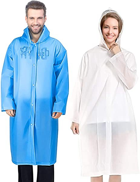 Impermeable portátil de 2 Piezas, Poncho Impermeable Transparente Resistente al Agua con Capuchas y Mangas, Impermeable Ligero Reutilizable Resistente a la Lluvia para Adultos