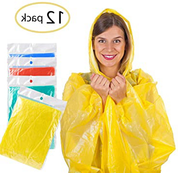 AODOOR Chubasqueros Impermeable, Poncho de Lluvia, Chubasquero adulto, Impermeable desechable, Coloreado Ponchos de Lluvia con Capucha - 12 Piezas