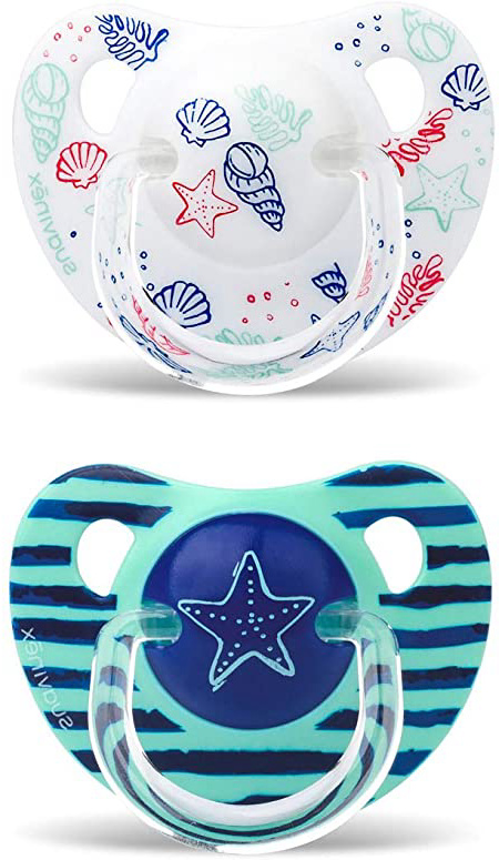 Suavinex - Pack de 2 Chupetes 6-18 Meses. Tetina Anatómica de Silicona 0% Bisphenol, Color Azul y Blanco Diseño In The Sea