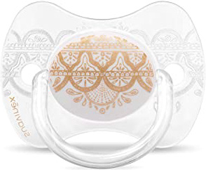 Suavinex - Chupete Premium Haute Couture Tetina Fisiológica Silicona. Chupete 0-4 Meses. 0% BPA, Diseño Étnico Color Blanco