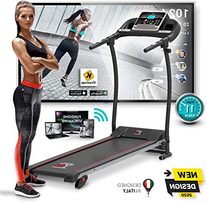 YM Cinta DE Correr ELÉCTRICA Plegable Bluetooth (1800 W / 2,5HP Picco), Entrenador KINOMAP Y APLICACIÓN MULTIJUGADOR, Sensor DE CORAZÓN, LUBRICACIÓN AUTOMÁTICA, INCLINACIÓN Ajustable, 12 PROGRAMAS