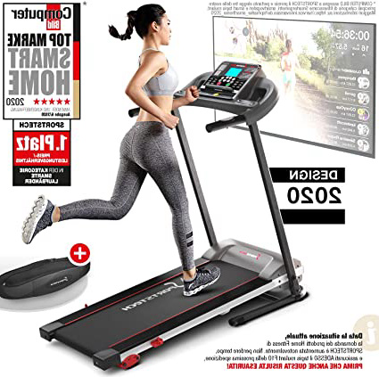 Sportstech F10 Cinta de Correr Modelo 2020 - Marca de Calidad Alemana + Video Eventos y App multijugador - Nueva Consola - | 1HP a 10 km/h | Cinta de Andar con 13 programas, inclinable + Plegable