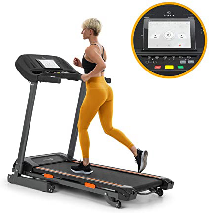 KLAR FIT Klarfit Highflyer 2.0 - Cinta de Correr, Ergométrica, Motor de 2 HP, 4P-AntiShock Suspension, Lubrication System, LowNoise-FX Drive, Entrenamiento Cardiovascular, Entrada AUX, USB, SD, Negro