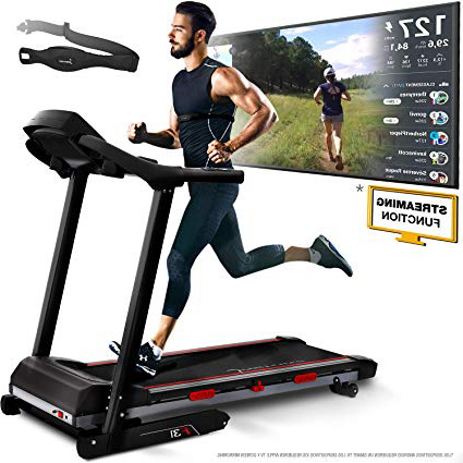 Sportstech Cinta de Correr Profesional F31 - Marca de Calidad Alemana -Eventos en Directo y App multijugador a través de Monitor LCD, Compatible con Smartphone 4PS 16km/h - Plegable y compacta