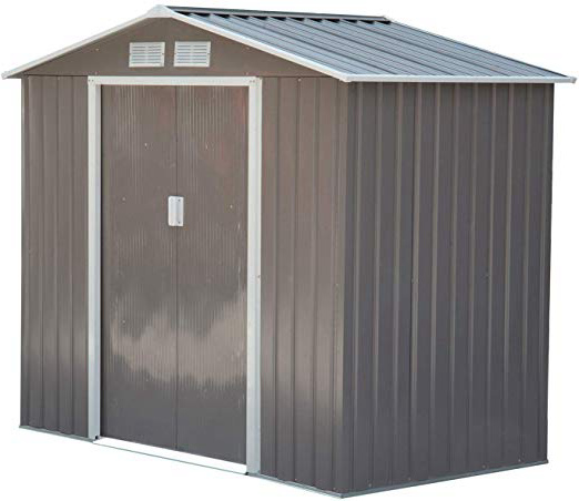 Outsunny Caseta de Jardín Tipo Cobertizo Metálico para Almacenamiento de Herramientas Base Incluida 4 Ventanas 213x127x185cm Acero