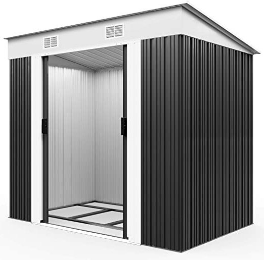 Deuba Cobertizo de metal de 3,35m³ Antracita con aeración en la cumbrera y base almacenaje exterior de jardín almacén