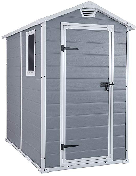 Keter Manor 4X6 S Shed- Caseta de jardín, con suelo, sistema de ventilación, puerta y ventana, resistente al agua, color gris