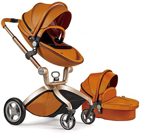 Cochecito de Bebe Hot Mom Cochecito y Sillas de paseo 3 en 1 con silla y el capazo, 2020 estilo de vida F22 asiento de carro extra comprable - Marrón