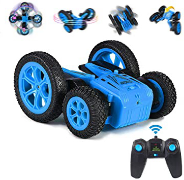 ThinkMax Stunt Car Radio Control, 2,4 GHz Coche Teledirigido 4WD Double-Sided Stunt RC Car Rotación 360 (Azul)