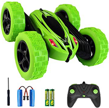 Stunt Coche Teledirigido Anfibio Coche de Control Remoto 2.4GHz Stunt RC Juguetes Radio Control Remoto de Coche Carrera Rotación 360° Doble Lado Flexibles para Niños/Adultos Baterías Incluidas