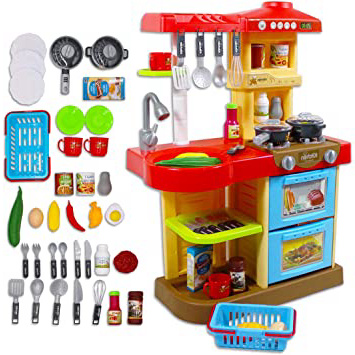 deAO Cocinita de Juguete Mi Little Chef con 30 Accesorios Incluidos, Color Rojo