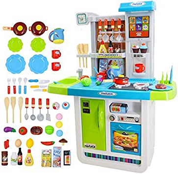 deAO Cocinita "Mi Pequeño Chef" con Características de Sonidos, Panel Táctil y Agua - Más de 40 Accesorios Incluidos (Azul) , color/modelo surtido
