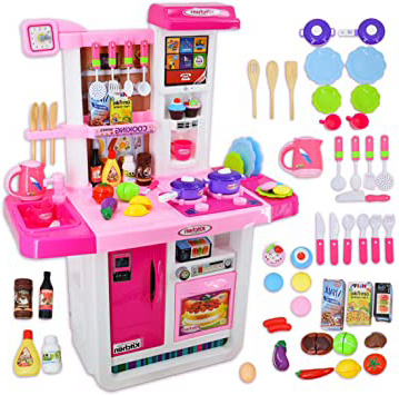 deAO Cocinita "Mi Pequeño Chef" con Características de Sonidos, Panel Táctil y Agua Más de 40 Accesorios Incluidos (Rosa) , color/modelo surtido