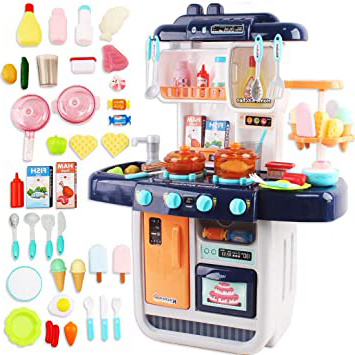 deAO Cocinita Mi Pequeño Chef con Características de Sonidos, Luces y Agua Cocina de Juguete Incluye 34 Accesorios