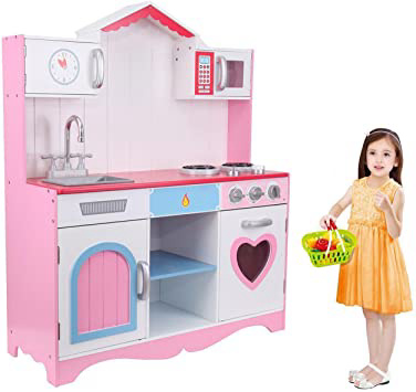 MuGuang - Juguetes de cocina para niños y niñas, de madera, para niños de 3 a 9 años, color (Rosa)