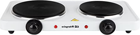 Orbegozo PE 2750- Placa eléctrica de cocina portatil, dos quemadores (15,5 cm y 18,5 cm), 2500 W y termostato de intensidad regulable