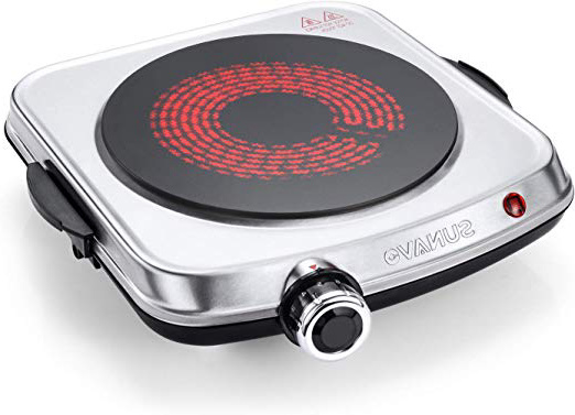 SUNAVO Hornillo Electrico Portatil Vitrocerámica Placas Placa Cocina eléctrica una Hornilla 1200W