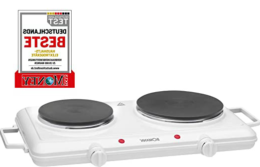 Bomann DKP 5028 CB - Cocina portatil, hornillo eléctrico doble, 2 zonas de cocinado, 2500 W, ideal para camping y pequeñas cocinas, color blanco