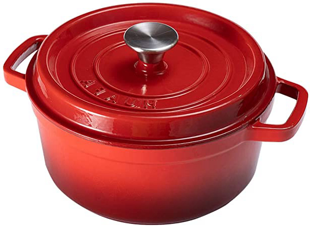 HUAFA Cocotte redonda con Tapa olla hierro fundido Todas Las Fuentes de Calor Incl. Inducción,24 cm, 3,8 L (Cereza, 24 cm)