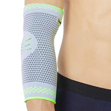 Neotech Care - Codera de compresión (1 UNIDAD) con almohadilla de silicona - Manga de compresión ligera, elástica y transpirable - Brazo derecho o izquierdo - Para hombre y mujer - Gris - M