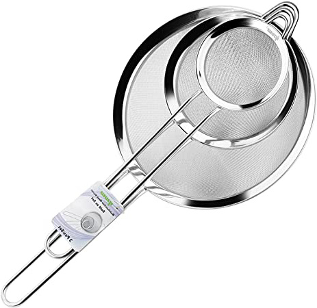 Ipow WJ-096 - Juego de 3 coladores acero inoxidable con manija para alimentos y vegetales. medidas 7cm, 12cm, 18cm